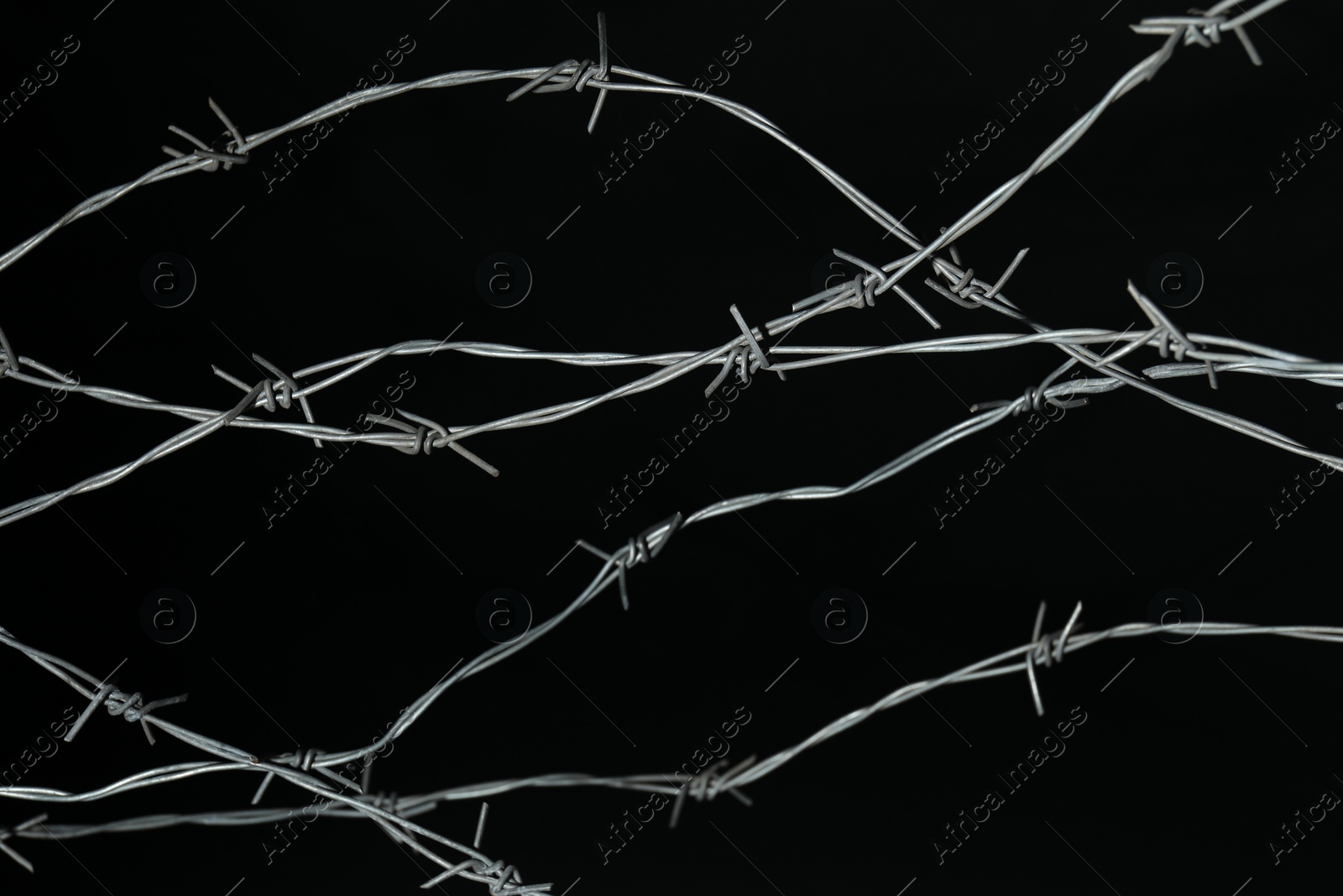 Photo of Shiny metal barbed wire on black background