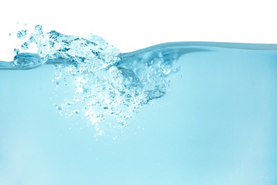 Splash of pure water on white background, closeup