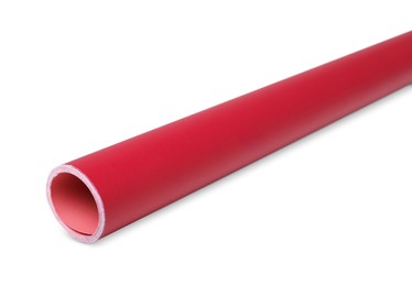 Photo of Roll of red wrapping paper on white background