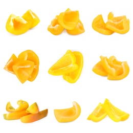 Image of Set of yellow bell pepper slices isolated on white