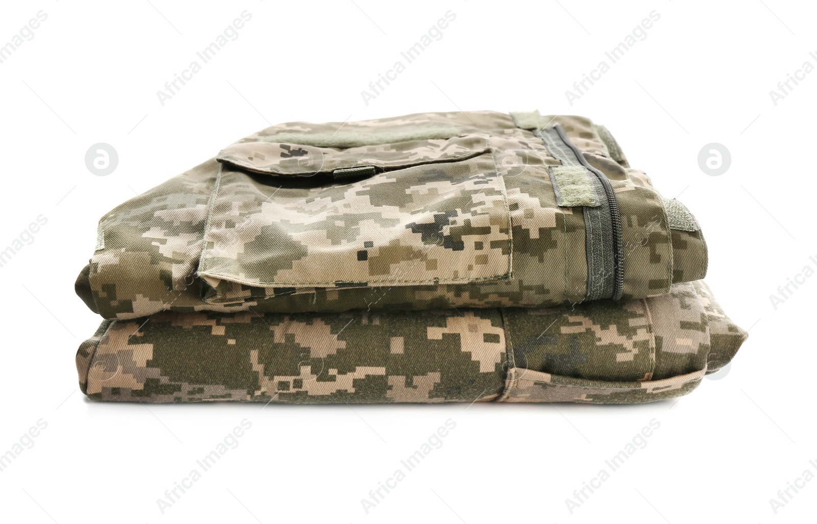 Photo of Military clothes on white background