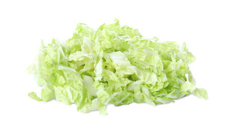 Photo of Fresh chopped Chinese cabbage isolated on white