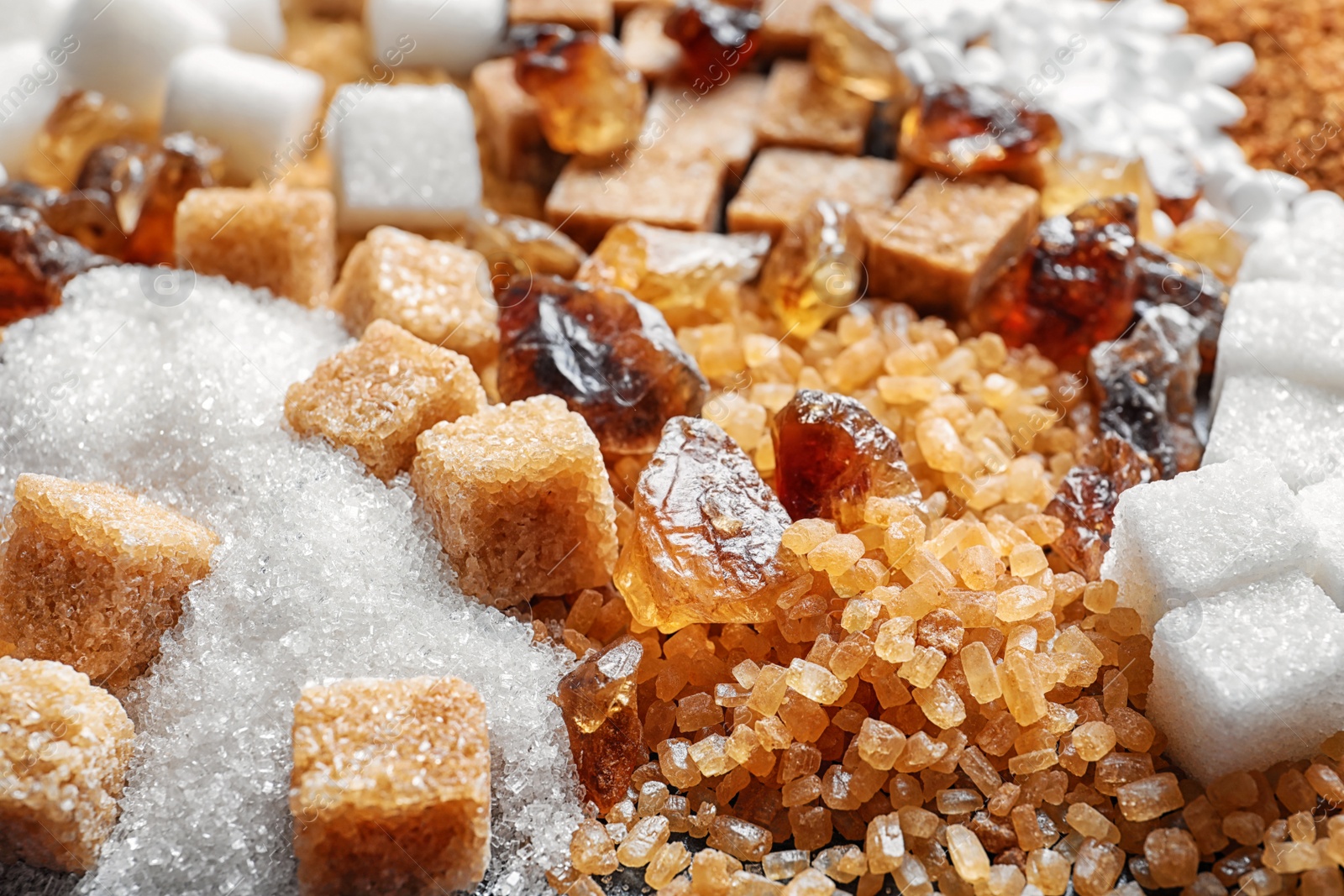 Photo of Different types of sugar, closeup