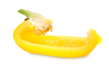 Photo of Slice of yellow bell pepper isolated on white