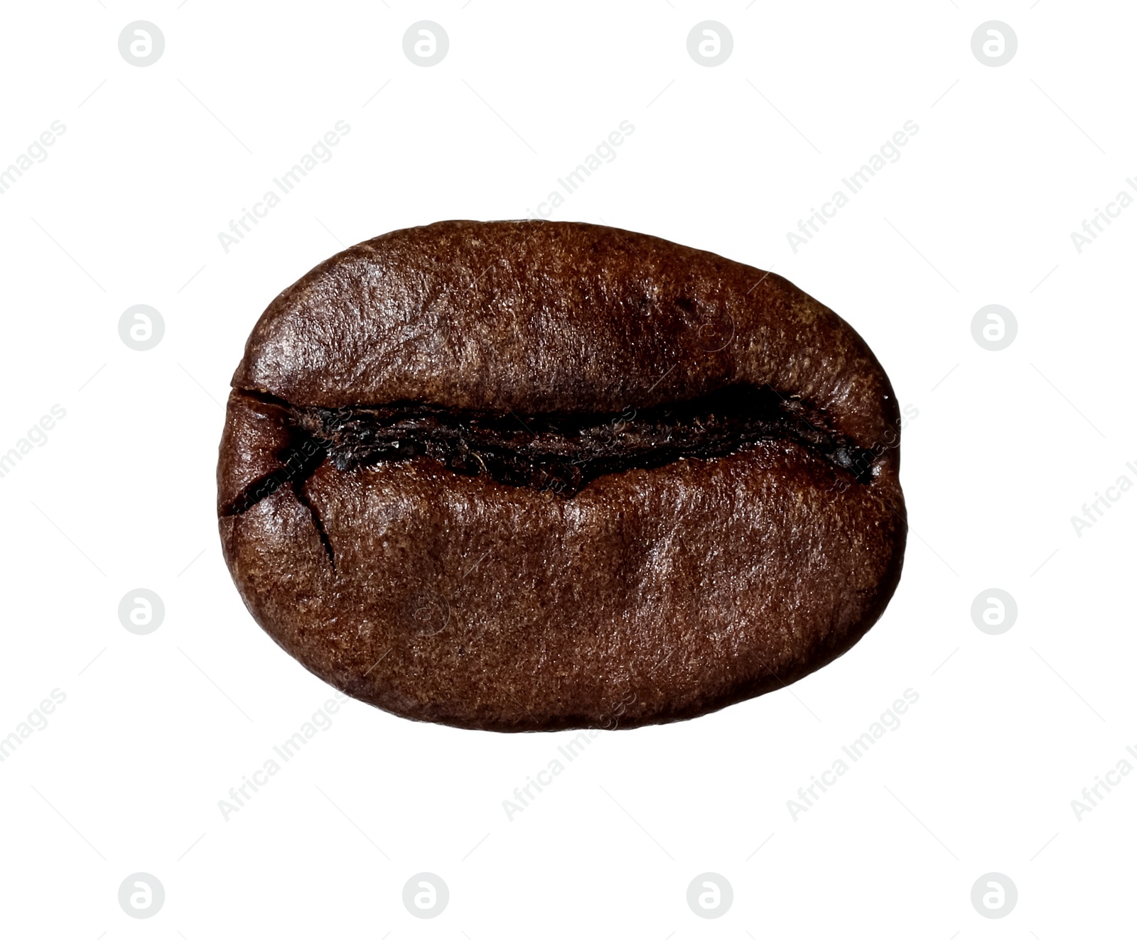 Photo of One aromatic roasted coffee bean isolated on white