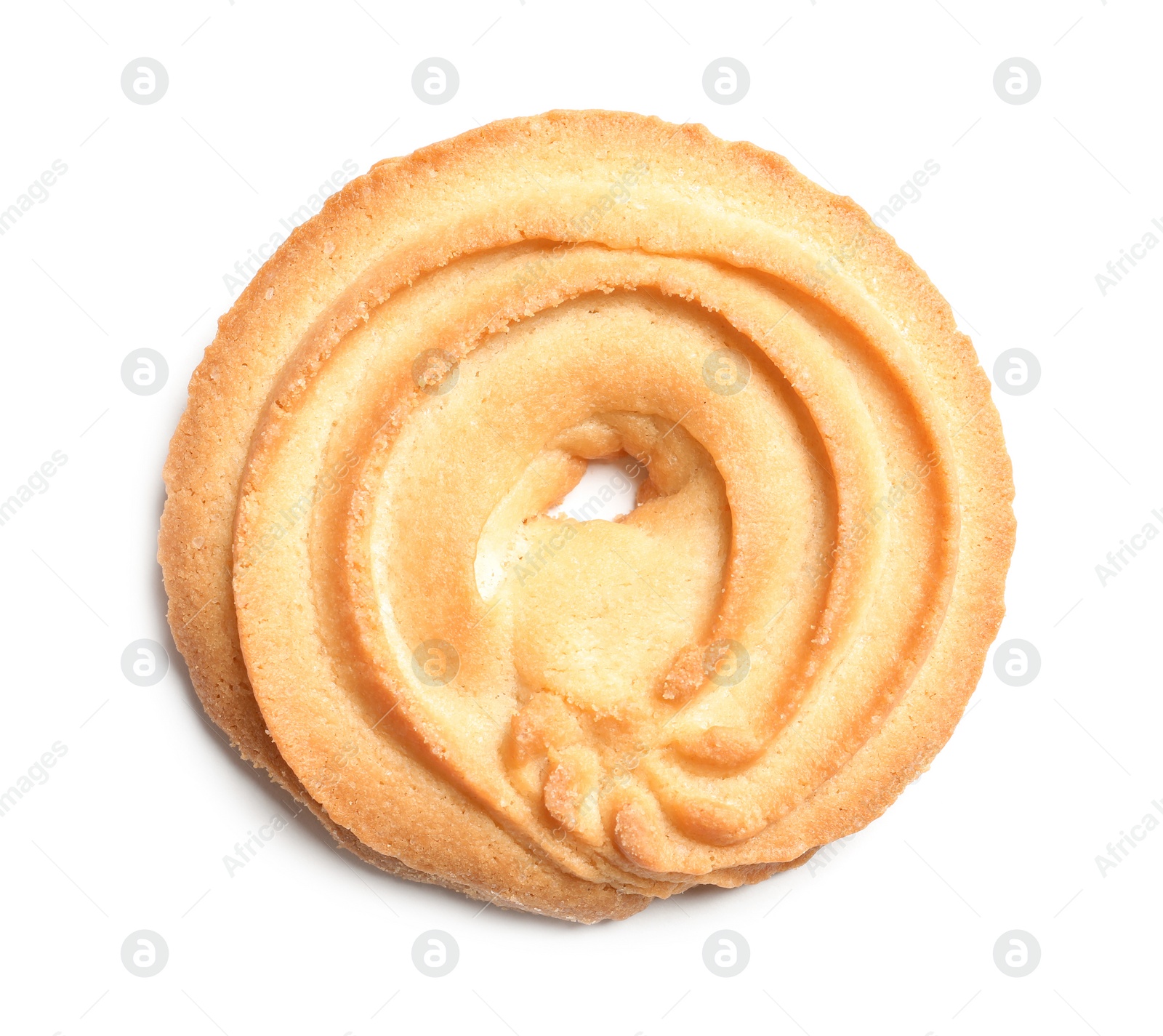 Photo of Tasty Danish butter cookie isolated on white, top view