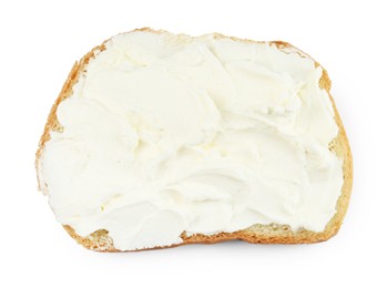 Bread with cream cheese isolated on white, top view