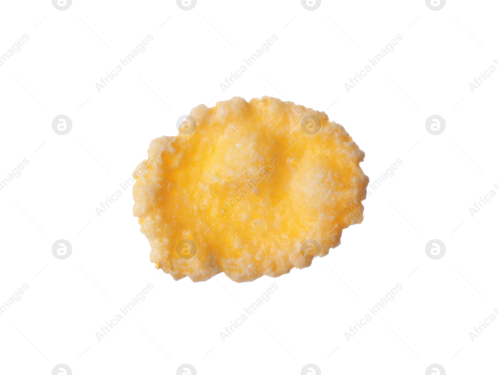 Photo of One tasty crispy corn flake isolated on white