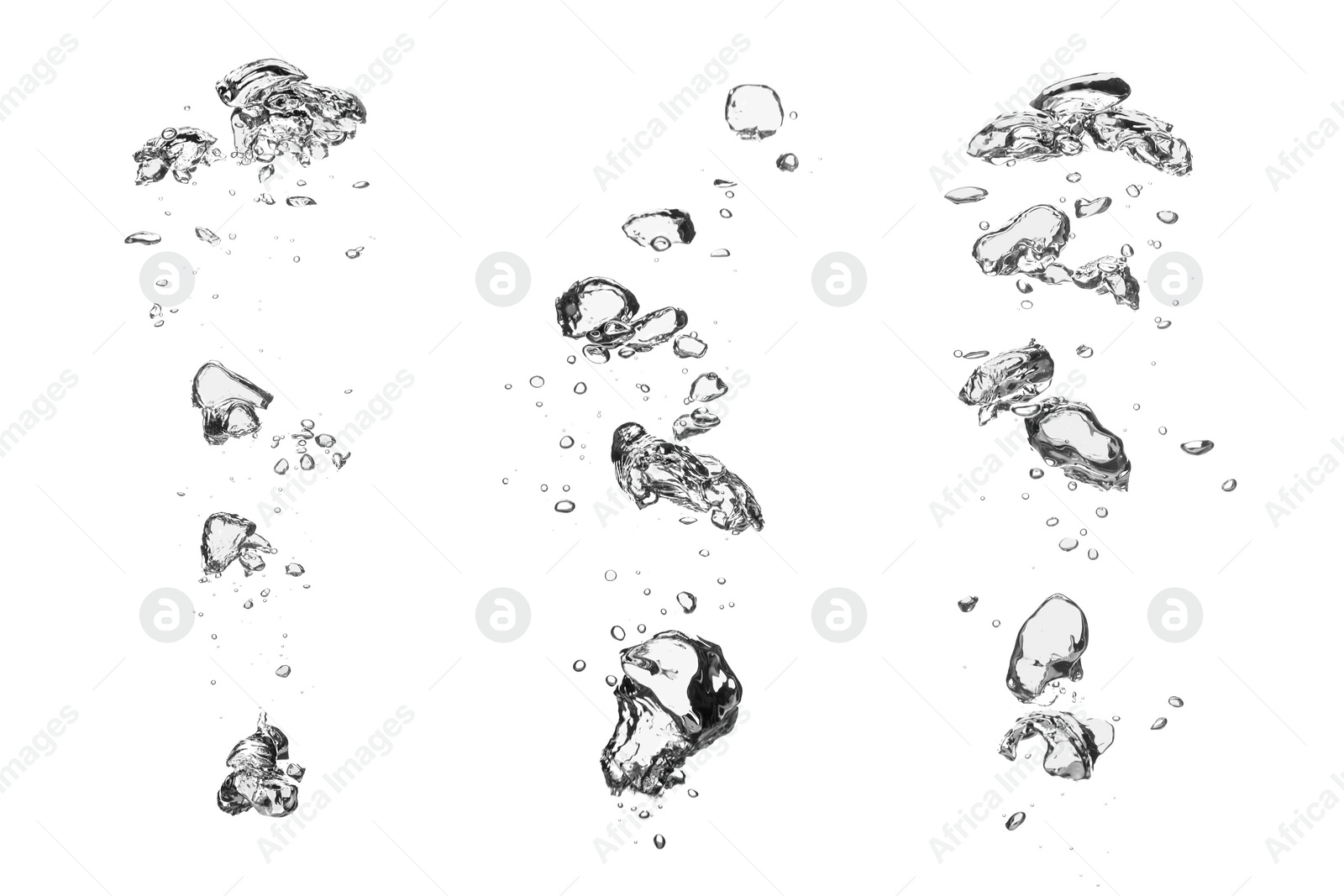 Image of Collage with air bubbles in water on white background