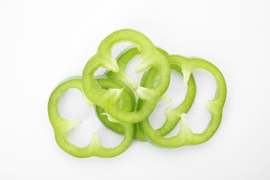 Cut ripe paprika pepper on white background, top view