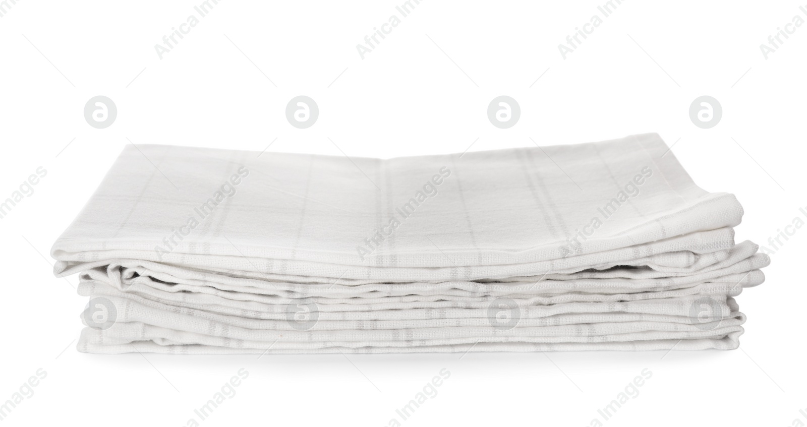 Photo of New clean kitchen towels isolated on white