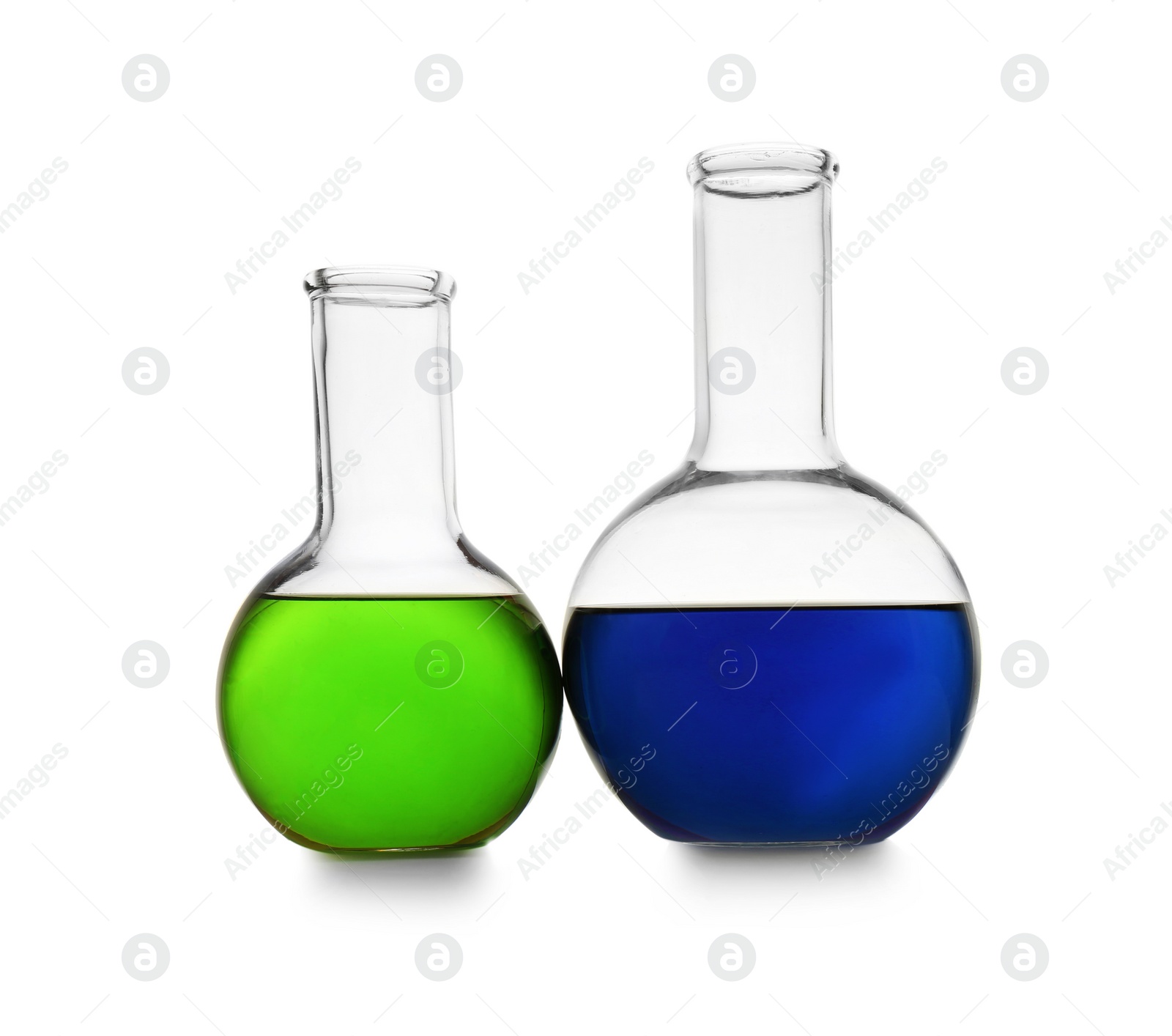 Photo of Chemistry glassware with color samples isolated on white