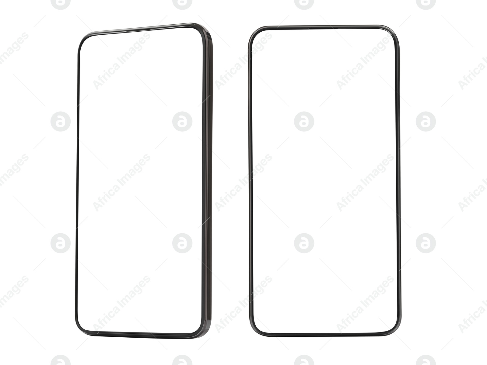 Image of Smartphone with empty screen on white background, different angles. Mockup for design