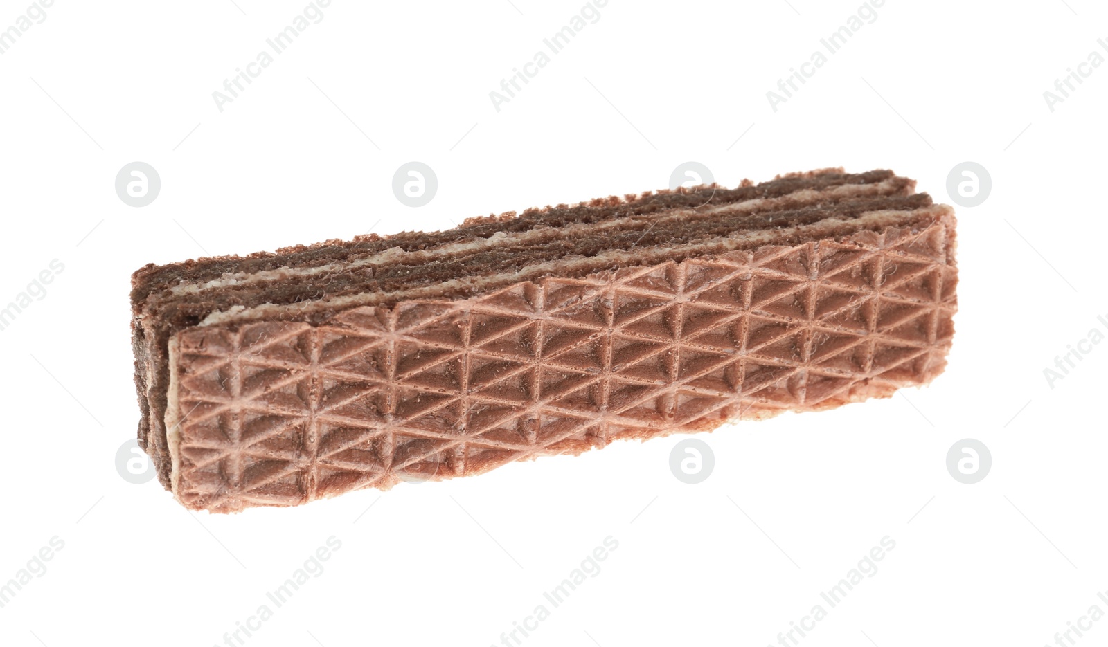 Photo of Delicious chocolate wafer stick isolated on white. Sweet food