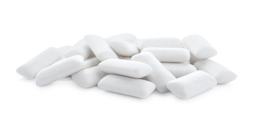 Heap of chewing gum pieces on white background