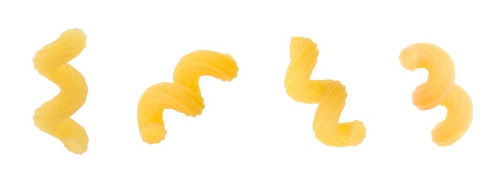 Image of Raw cavatappi pasta isolated on white, set