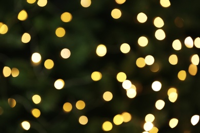 Photo of Abstract background with blurred yellow Christmas lights, bokeh effect