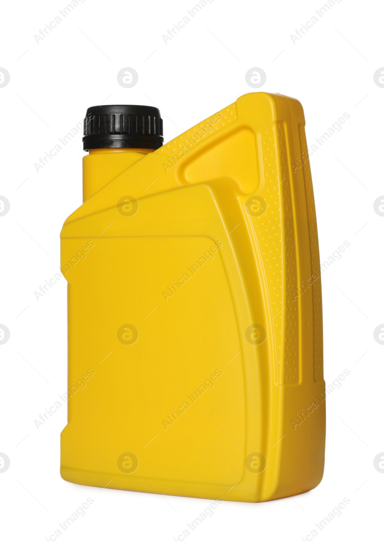 Photo of Motor oil in yellow container isolated on white