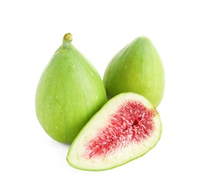 Fresh green figs isolated on white. Tropical fruit