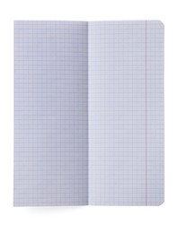 Photo of Folded checkered sheet of paper on white background, top view