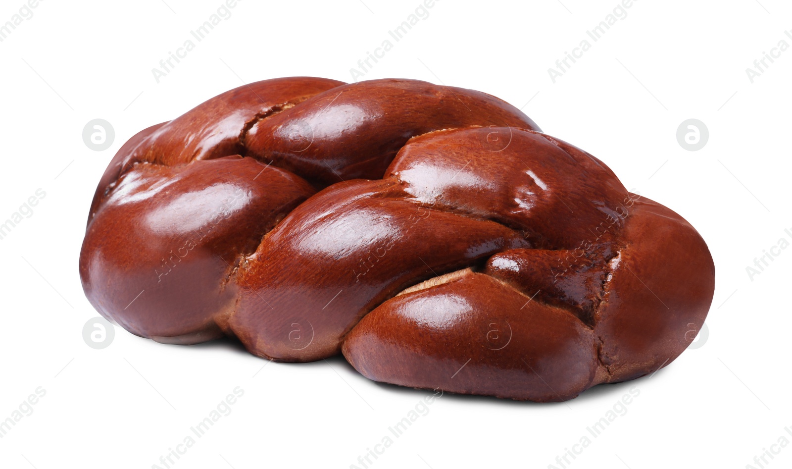 Photo of Homemade braided bread isolated on white. Traditional Shabbat challah