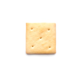 Photo of Delicious crispy cracker isolated on white, top view