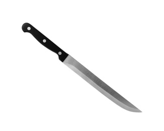 Sharp slicing knife with black handle isolated on white