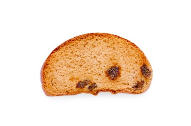 Photo of Sweet hard chuck cracker with raisins on white background, top view