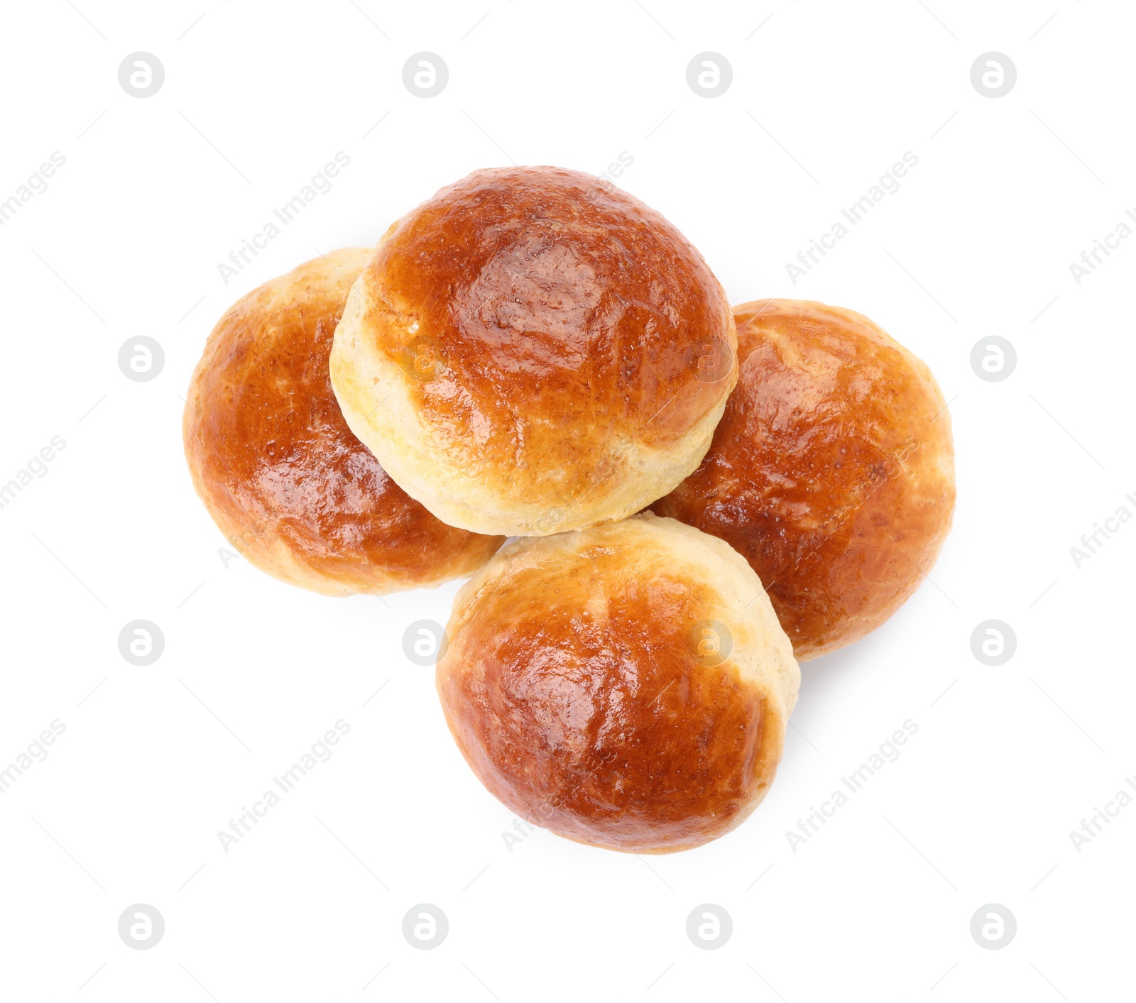 Photo of Tasty scones prepared on soda water isolated on white, top view