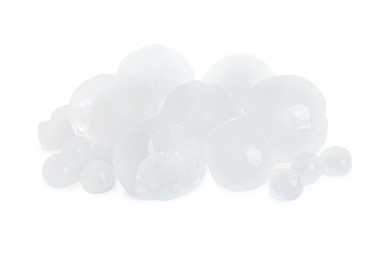 Many frozen ice balls on white background