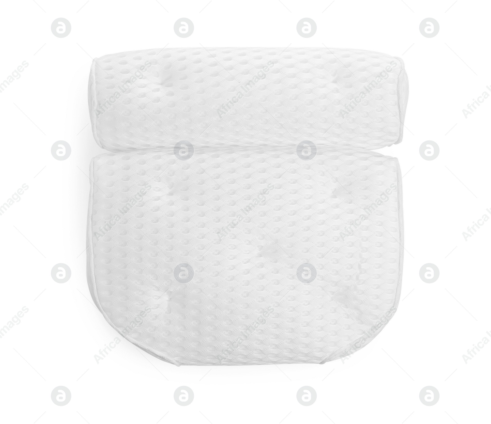 Photo of New soft bath pillow isolated on white, top view