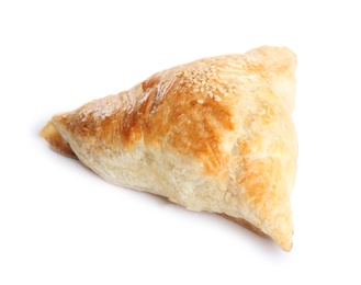 Photo of Fresh delicious puff pastry on white background