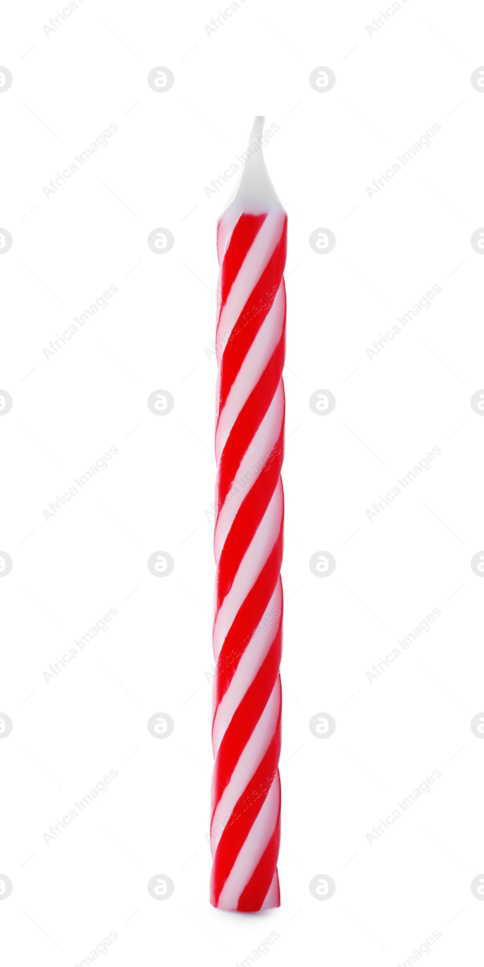 Photo of Red striped birthday candle isolated on white