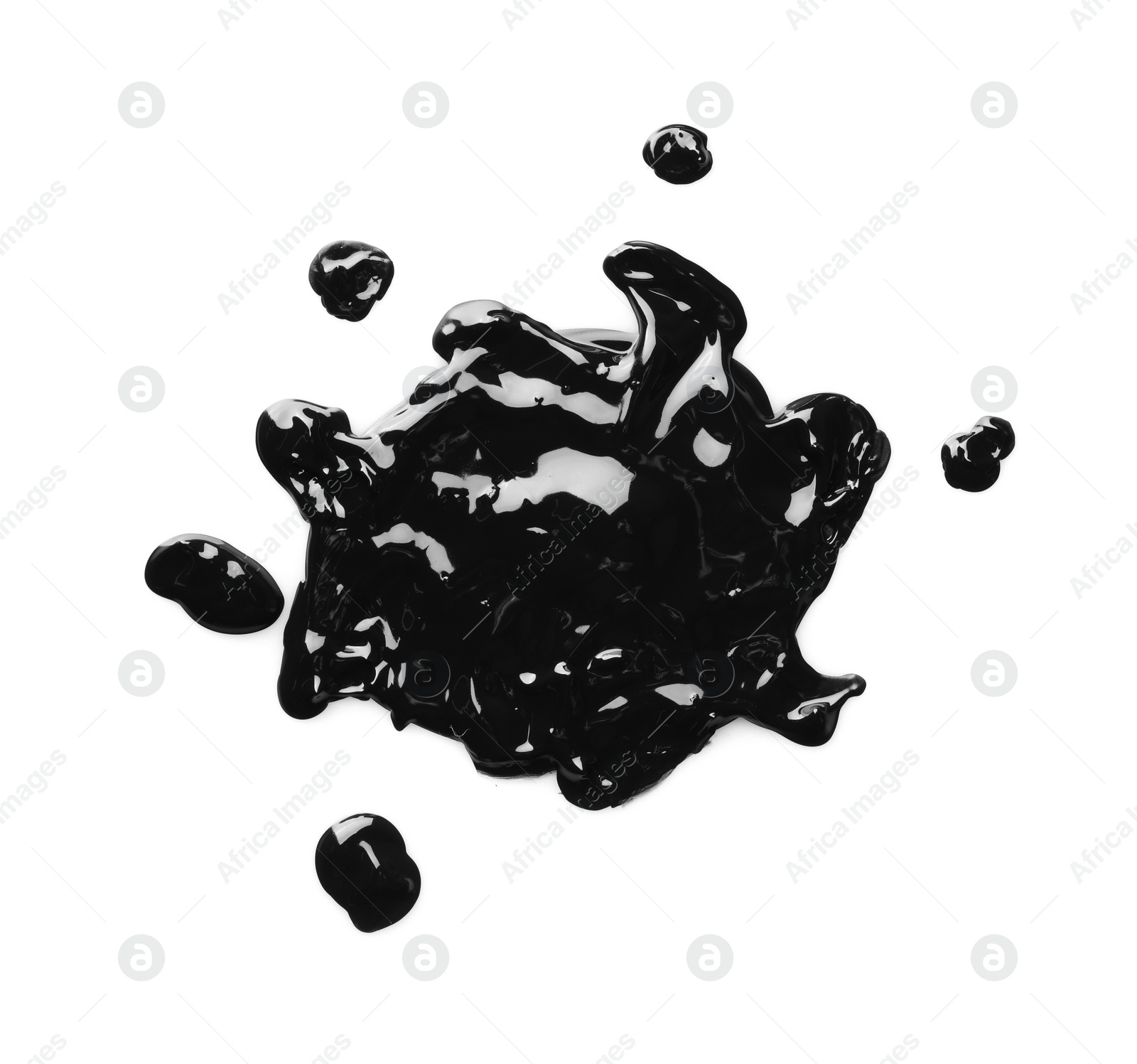 Photo of Black paint sample on white background, top view