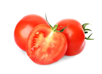 Photo of Fresh ripe red tomatoes on white background