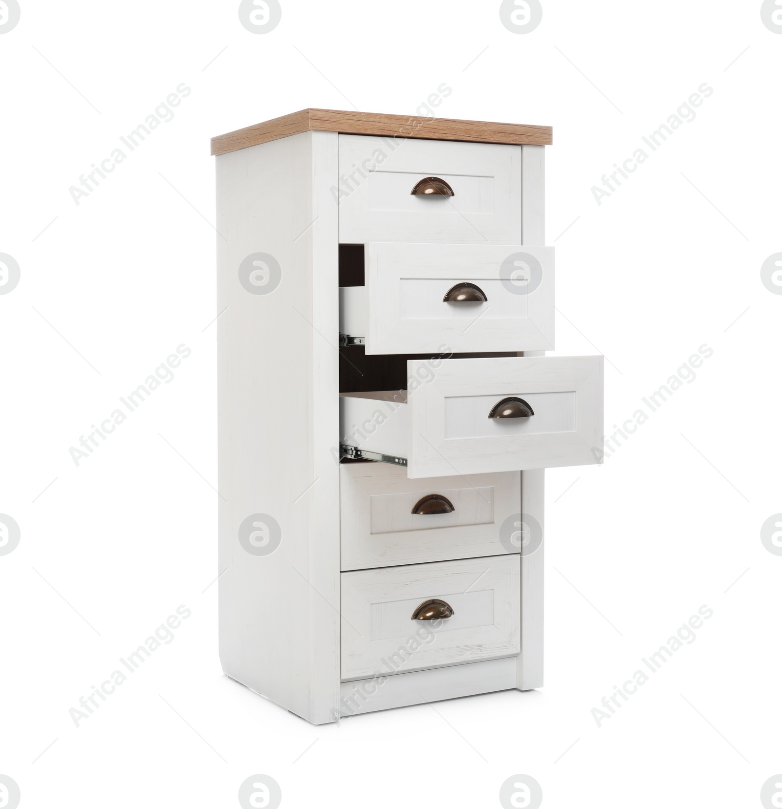 Photo of Modern chest of drawers isolated on white. Furniture for wardrobe room