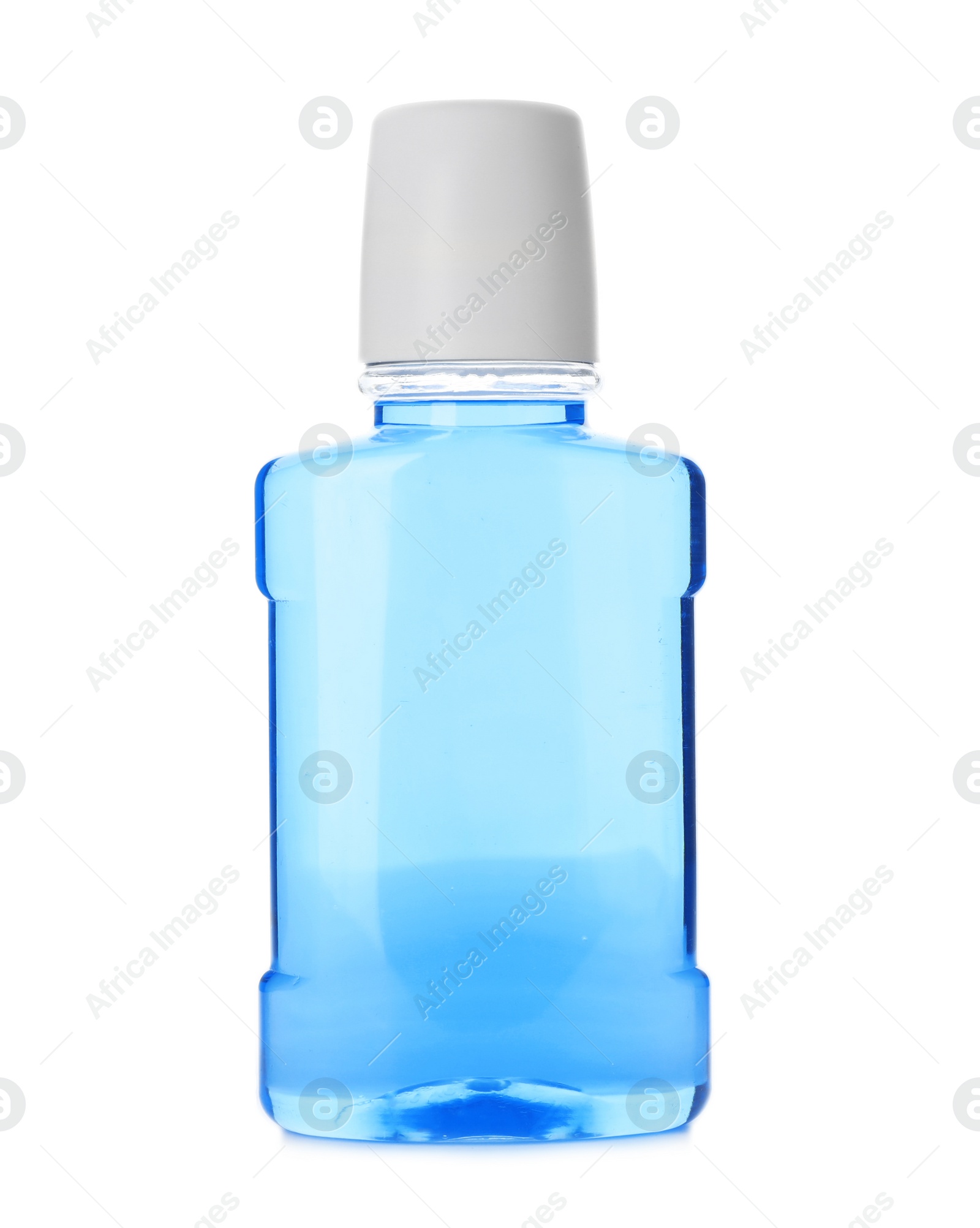 Photo of Bottle with mouthwash for teeth care on white background