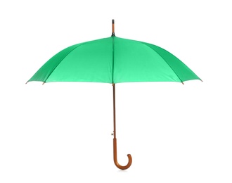 Photo of Beautiful open umbrella on white background