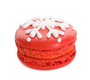 Beautifully decorated Christmas macaron isolated on white