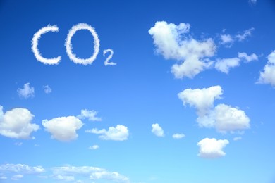 Image of CO2 emissions. View of blue sky with white clouds
