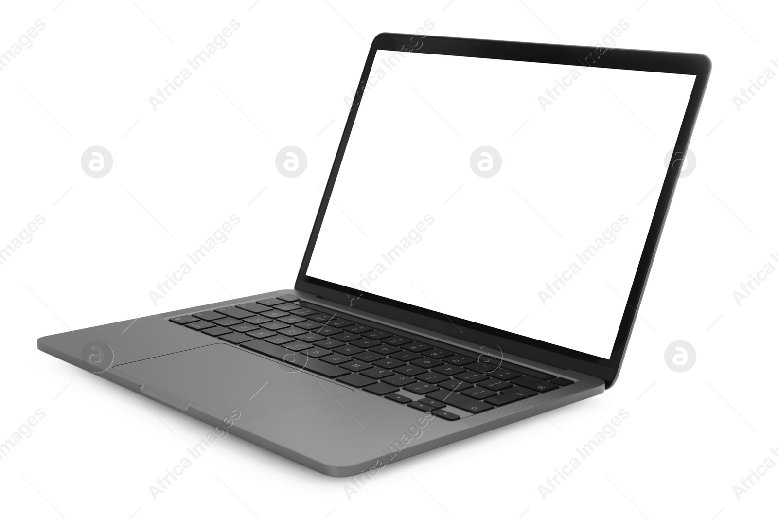 Photo of Modern laptop with blank screen isolated on white