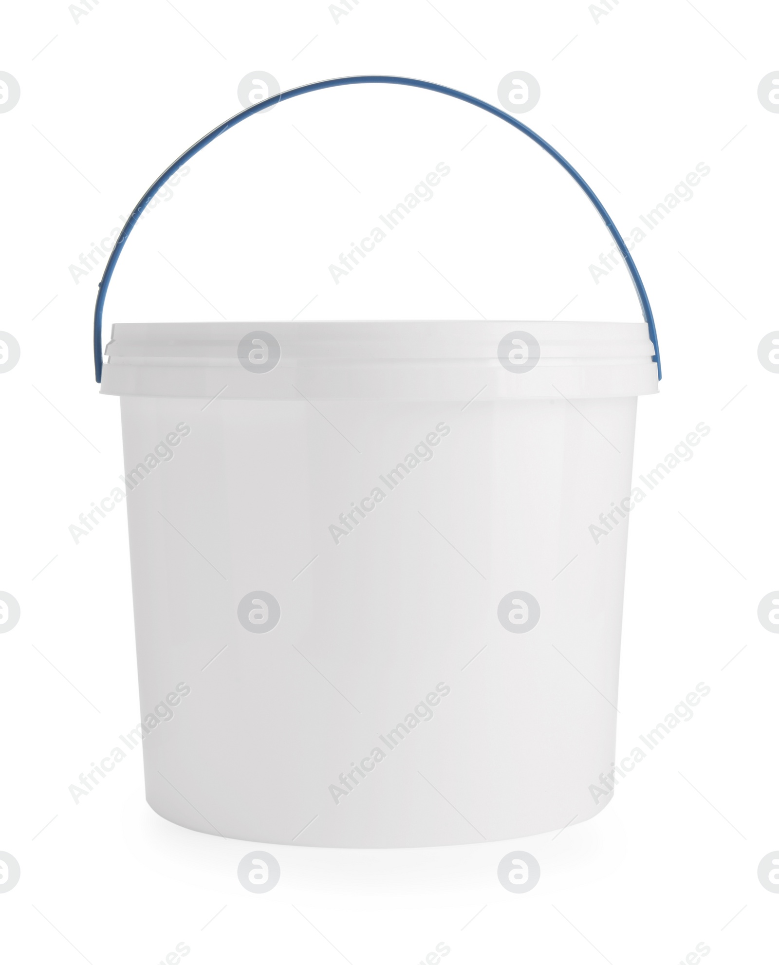 Photo of One blank plastic bucket isolated on white