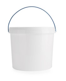 Photo of One blank plastic bucket isolated on white