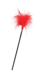 Photo of Red feather tickler on white background. Sex toy