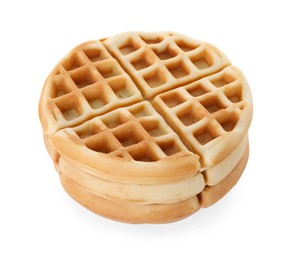 Photo of Stack of tasty Belgian waffles isolated on white