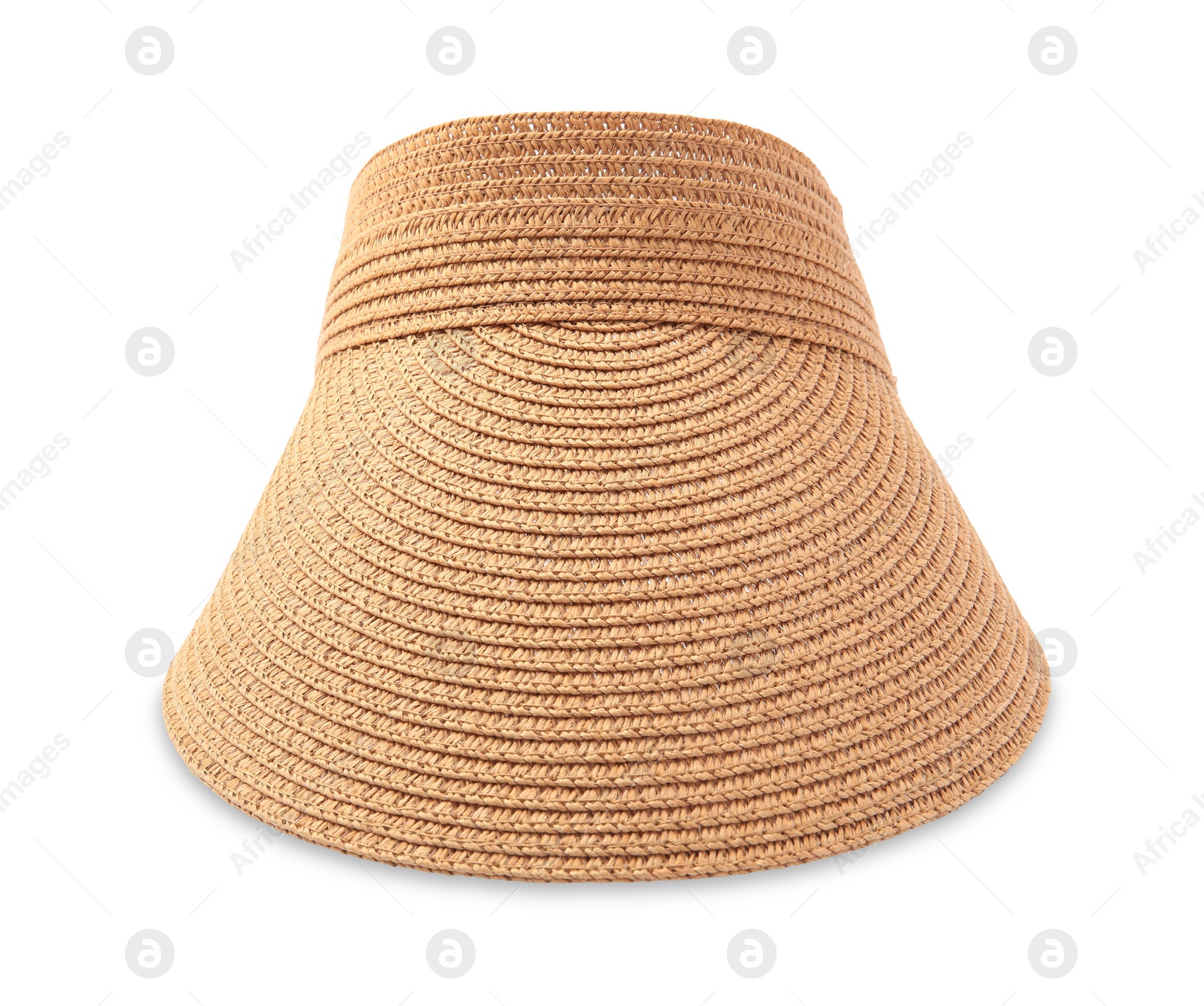 Photo of Stylish straw visor cap isolated on white. Beach object