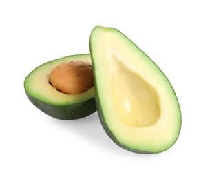 Ripe sliced avocado on white background