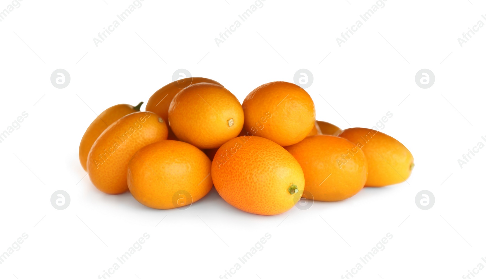 Photo of Fresh ripe kumquats on white background. Exotic fruit