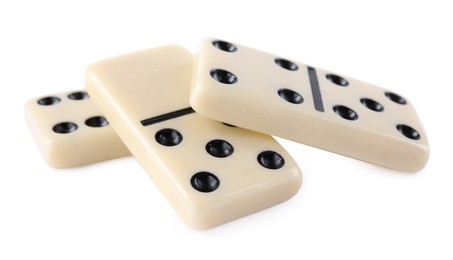 Photo of Classic light domino tiles on white background
