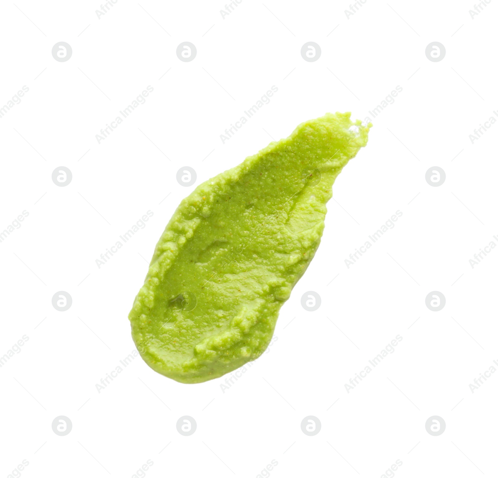 Photo of Delicious spicy wasabi paste isolated on white, top view